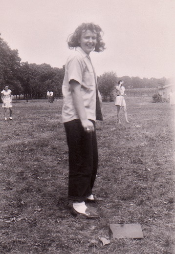 Mom playing baseball sometime in the 1940s.